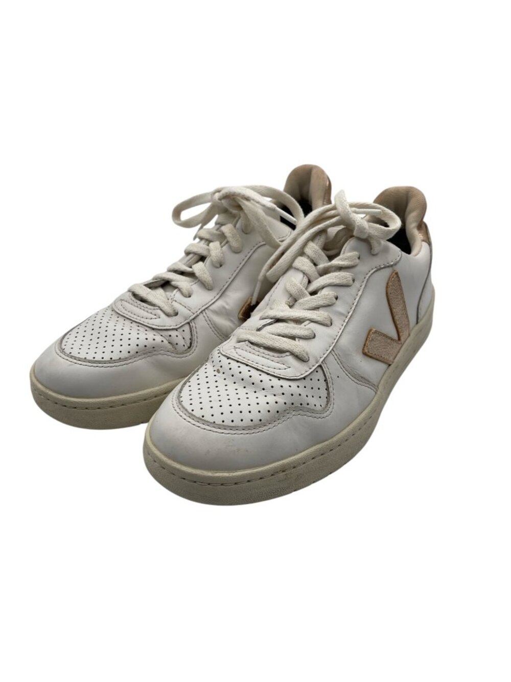 Veja V-10 White Metallic Gold Leather Low Top Women's Sneakers Shoe Size US 8 - Picture 4 of 7